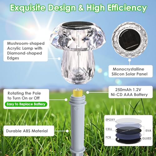 Mancra 8 Pack Mushroom Solar Pathway Lights, Color Changing LED Solar Outdoor Lights Waterproof, Dusk to Dawn Auto On/Off Garden Decor for Yard Landscape Walkway - color: Color Changing