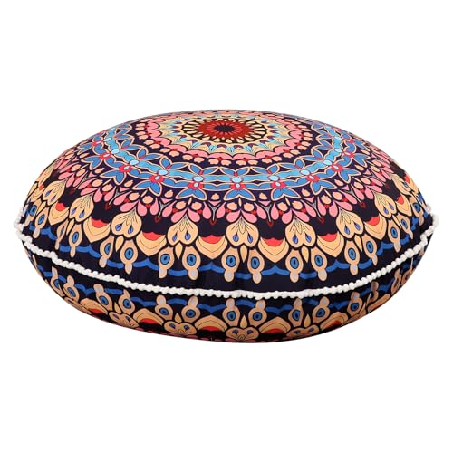 LOVMOC 32 Inch Round Floor Pillow for Adults, Large Thick Memory Foam Boho Mandala Meditation Floor Seating Cushion, Machine Washable for Living Room Outdoor Yoga Floor Sitting, Blue - color: Blue, size: 1 Count (Pack of 1)