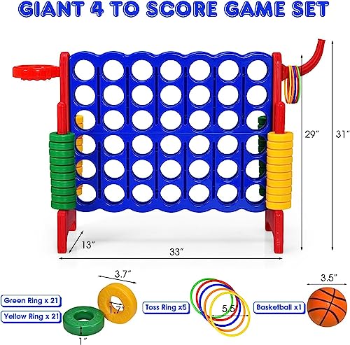 AKUSTIK Giant Connect Game Outdoor, 4 in a Row Jumbo 4 to Score for Kids Adults Family Party Yard Lawn, Large Connect Game with Quick Release Slider 42 Jumbo Rings (Red) - color: Red