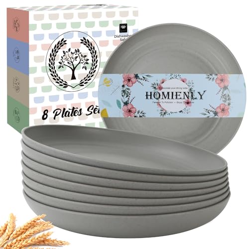 Homienly Dinner Plates Set of 8 Premium Wheat Straw Plate Alternative for Plastic Plates Lightweight Round Plate Set Microwave and Dishwasher Safe Plates for Kitchen Unbreakable (Grey, 10 inch) - color: Gray, size: 10 Inch