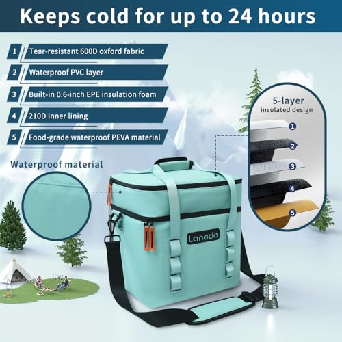 Lisa Lunch Soft Cooler 20/36 Can, Insulated Bag Portable Ice Chest Box for Lunch, Beach, Drink, Beverage, Travel, Camping, Picnic, Car, Trips, Cooler Leak-Proof - color: 20 Can light green