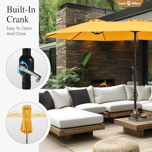 Sophia & William 15 ft Extra Large Patio Umbrella with Base Included, Rectangular Outdoor Umbrella Heavy Duty, Market Umbrella Double-sided Fade Resistant for Pool Garden Backyard, Golden yellow - color: Golden yellow