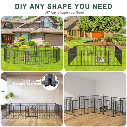 Musen Dog Playpen Indoor Outdoor, 16 Panels Dog Pen 32" Height Dog Fence Exercise with Doors for Large/Medium/Small Dogs, Portable Pet Playpen for Yard RV Camping, Hammer Paint Finish (Patent Pending)