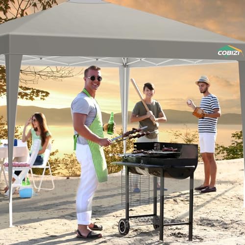 COBIZI 10x10 Pop Up Canopy Tent Without Sidewall, UPF 50+ Waterproof Outdoor Canopy, Instant Tent Portable Canopies Gazebo for Commercial Sun Shade Party Backyard with 4 Sandbags(Gray)