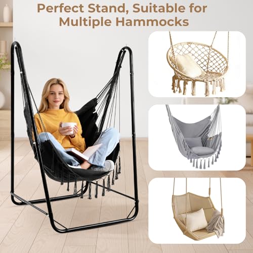 Hammock Stand for Multiple Hammock, Heavy-Duty Steel Hanging Chair Stand for Indoor & Outdoor, Solid Support & Stable Base, 220 lbs Capacity, Easy Assembly, U-Shaped Stand Only - Black - color: Black, size: Stand Only