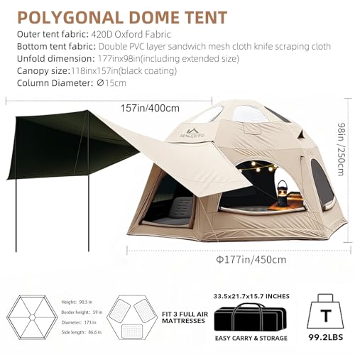 SENLEETO Inflatable Tents for Camping, Large Inflatable Camping Tent with Hand Pump, Easy Setup Tents for 4-6 People, Portable Glamping Tent - size: Dome -177 inch*177 inch*98.4 inch with canopy