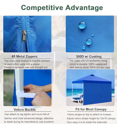 SideWall for 10x10 Canopy Frame, 3 Pack Blue SunWall Only, (with Zippers) - color: Blue, size: 3 Sidewalls