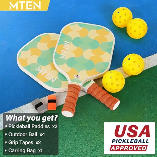 Pickleball Paddles Set of 2 or 4, or Single Paddle – USAPA Approved Fiberglass Surface Pickleball Rackets Set for Men & Women - color: Yellow green*2