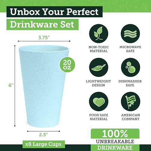 Grow Forward Premium Wheat Straw Cups - 20 oz Unbreakable BPA Free Hard Plastic Cups - Reusable Lightweight Plastic Drinking Glasses for Kitchen, Outdoor, Water, Camping, RV - Tropical - color: Tropical, size: 20oz