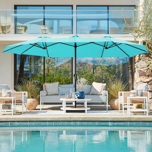 SUPERJARE 15FT Outdoor Umbrella for Patio, Double sided Pool Umbrellas with Fade Resistant Canopy, Large Table Umbrella for Deck, Market, Backyard - Light Blue(No Base) - color: Light Blue, size: 15FT