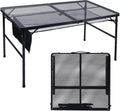 JOUYEK Folding Grill Table, 4x2 FT Portable Camping Table, Lightweight Height Adjustable Metal Tables with Mesh Desktop and Mesh Bag, Outdoor Tables for Camping, Picnic, Beach and BBQ, Black - style: 4x2 FT
