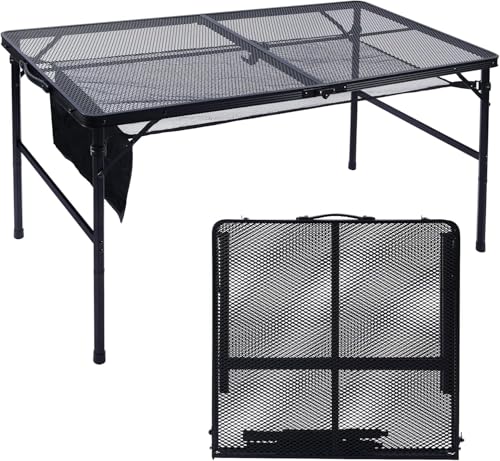 JOUYEK Folding Grill Table, 4x2 FT Portable Camping Table, Lightweight Height Adjustable Metal Tables with Mesh Desktop and Mesh Bag, Outdoor Tables for Camping, Picnic, Beach and BBQ, Black - style: 4x2 FT