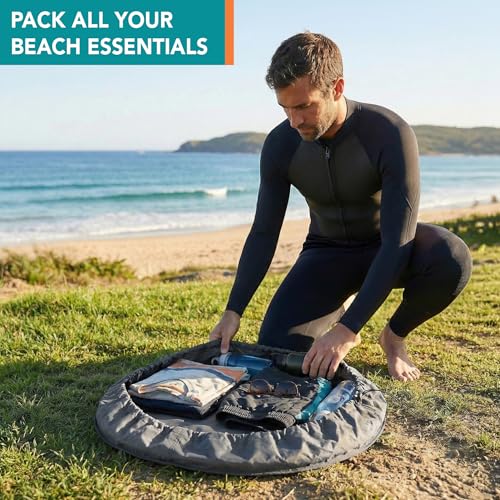 SUN CUBE Wetsuit Changing Mat & Waterproof Surf Bag – Drawstring Dry Bag for Surfing, Kayaking & Beach – 30” Leakproof Portable Gear Mat - color: Gray