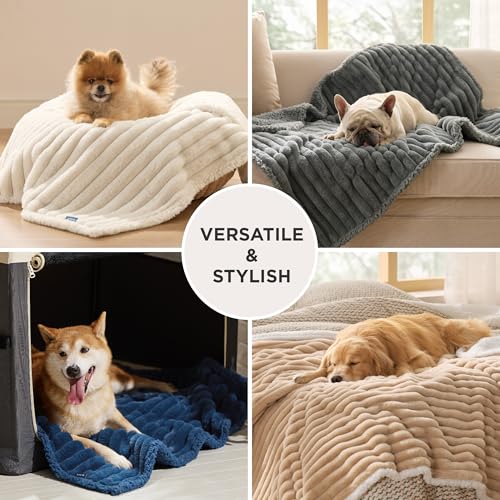 Bedsure ComfyFleece™ Waterproof Dog Blankets for Large Dogs - Soft Pet Cat Blanket Corduroy Fleece for Couch Protector Washable, Cozy Calming Reversible Furniture Protection,40"x50", Tuscan Beige - color: Sandy Beige, size: L(40x50")-1pc