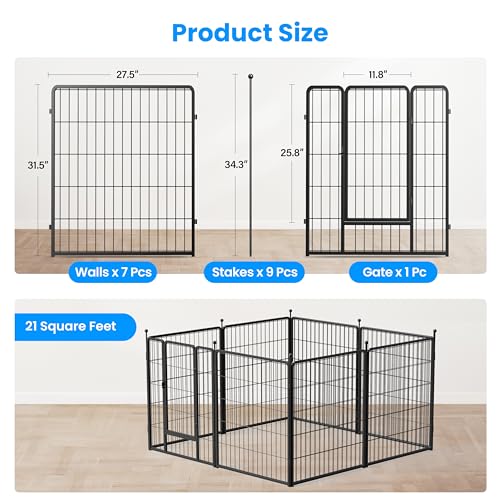 Simple Deluxe Dog Playpen, 32" Height 8 Panels Heavy Duty Dog Pen, Light Weight and Easy to Carry for Travel, Camping, for Small/Medium Dogs, Black - color: Black, size: 32 Inch Height, style: Metal