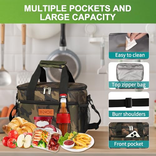 iknoe Insulated Lunch Bag, Foldable 8.5L Cooler Bag for Men & Women, Leakproof Thermal Design, Great for Office, Picnic, Travel, Lunch Box, Camo - color: Camo, size: Medium