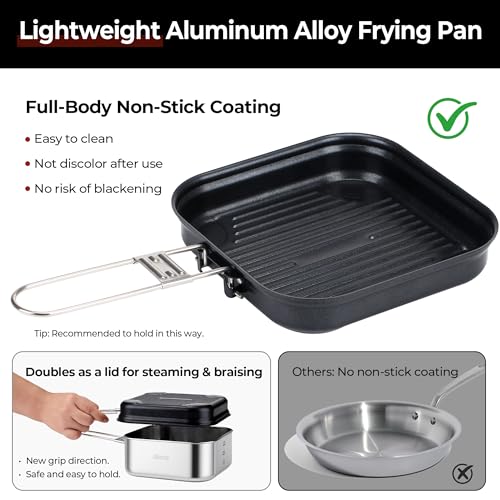 Alocs Camping Cookware Set - Lightweight Camping Pots and Pans - Portable Outdoor Cookware with Kettle - Camping Cookware Mess Kit for 2 - style: Elite Stainless Series (3-piece)