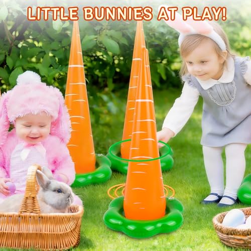 5 Pack Easter Inflatable Ring Toss Game, Outdoor Easter Games Set with 10 Plastic Rings and Pump, Family Carnival Party Favors Supplies