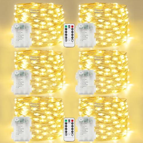6 Pack Fairy Lights Battery Operated with Remote, 120LED 40FT Twinkle Lights Waterproof Outdoor Indoor Decor, 8 Modes Battery String Light Timer for Christmas Party Birthday Home DIY Décor(Warm White) - color: Warm White, size: 6 Pack120led