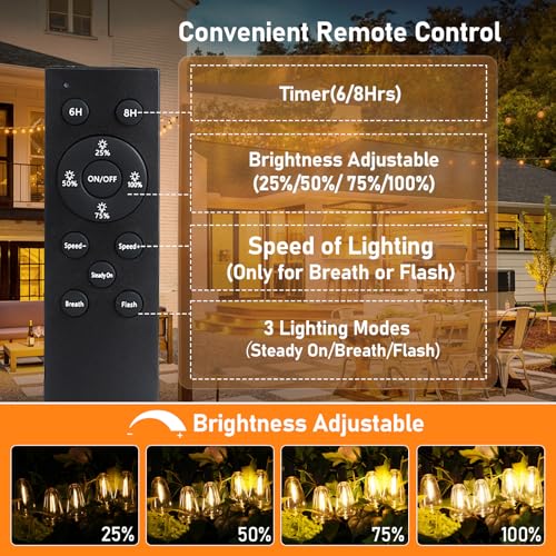Bosceos Solar Outdoor String Lights Waterproof, 200FT Solar Powered String Lights for Outside with Shatterproof Bulbs, Dimmable ST38 LED Lights String, Patio Hanging Lights for Backyard Garden Party - size: 200FT(100FT*2)