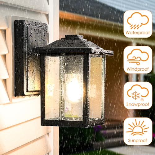 MATAMEYE Outdoor Wall Lantern, Exterior Waterproof Wall Sconce Light Fixture, Black Front Door Mounted Lighting with Clear Glass, Anti-Rust Porch Lamp - color: Black, size: 8.08 inch