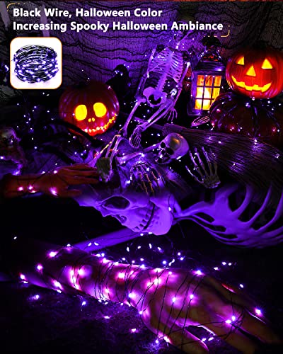 Brizled Halloween Fairy Lights, 2 Pack Total 78FT 240 LED Purple Fairy Lights, 8 Modes Solar Powered Purple Light, Twinkle Outdoor Halloween Light String for Outside Party Home Decor Black Wire - color: Purple