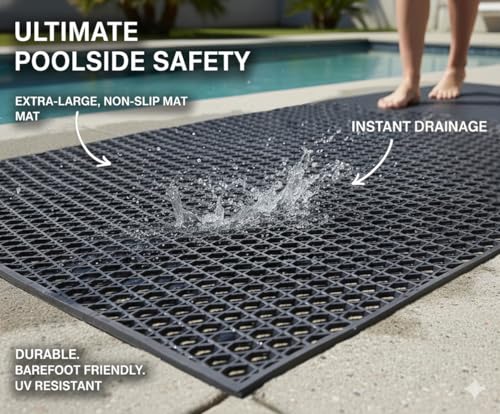 PVC Drainage Floor Mat Non-Slip Commercial Wet Area Mat for Outdoor and Indoor Restaurant Kitchen Bar Swimming Pool Splash Matting Water Drain Flooring Mat (Black, 3FTX16.4FT) - size: 3x16.4FT