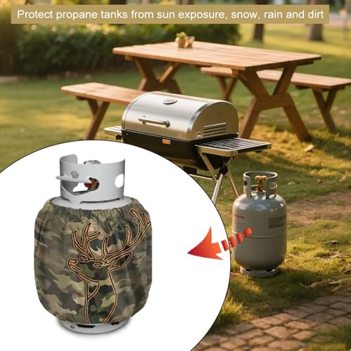 Camper Propane Tank Cover Camo Deer 3D Outdoor 600D Heavy Duty Waterproof Covers Fits Standard 20 lb Cylinder, 13.7'' x 16.5'' for Rv Trailer - color: Camo Deer 3D