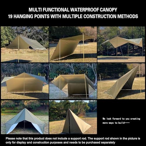 GOLDCAMP Waterproof Camping Tarp，70D Nylon 10X13.2ft Hammock Rain Fly ，UV 50+ and PU15000mm Tent Tarp Shelter Canopy，Heavy Duty Multifunctional Sun Shade Essentials for Hiking (120''X120'') - size: 120''X120''
