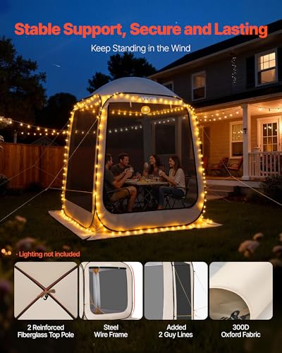 VEVOR Screen House Tent 6x6FT Pop-Up Screen Tent for 4–6 Person, Portable Screen Room Gazebo with Netting, Carry Bag & Ground Stakes, Instant Screen Canopy for Patio Backyard Garden Camping - color: Beige, size: 6×6×7.2 Ft