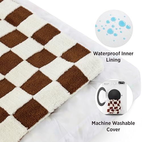 LE SURE Extra Large Dog Bed-Thick Shredded Chopped Foam Pet Bed Indoor with Removable Cover, Cute Modern Fuzzy Plush & Anti Slip Bottom, Brown - color: Brown Checks, size: 44.0"L x 32.0"W x 4.0"Th