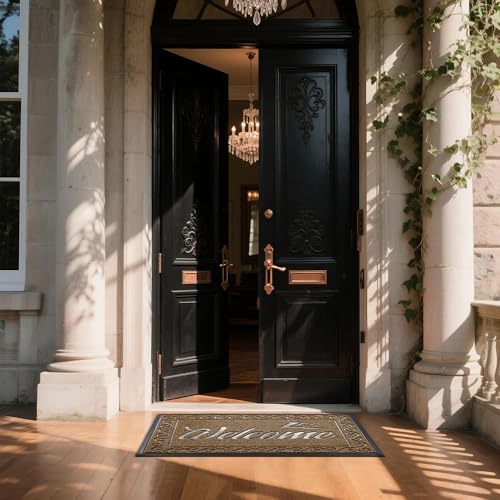Yimobra Welcome Mat, Heavy Duty Sturdy Door Mats for Home Entrance Outdoor Indoor, Front Doormat for Outside Patio Floor Entry Porch Garage Office, Waterproof, Low Profile, 47 x 24, Beige Brown - color: Brown, size: 47x24 Inch