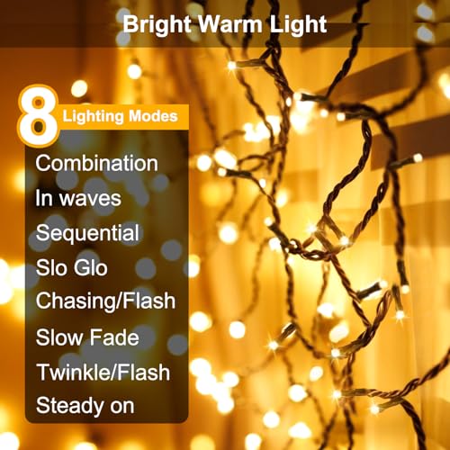 Solar String Lights Outdoor Waterproof Total 100LED 33FT Solar Garden Lights 8 Modes for Yard/Patio/Tree/Gazebo/Terrace/Fence/Pathway, 16.4Ft*2, 50LED*2 for Christmas - Warm White - size: 16.4ft 2 Packs