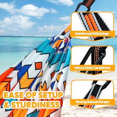 NATUREFUN Ultra-Light Travel Camping Hammock | 300kg Load Capacity,Breathable,Quick-Drying | 2 x Premium Carabiners,2 x Nylon Slings Included | Outdoor Indoor Garden - color: Colorful Geometry, size: 275x140cm