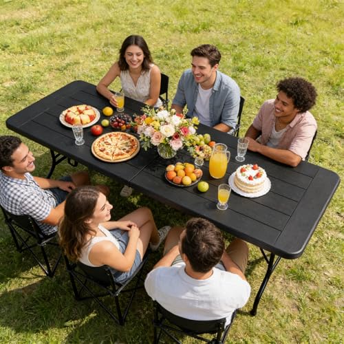 ZENY 8 Feet Plastic Folding Camping Table, Portable Indoor Outdoor Party Picnic Dining Table for Garden Soccer Party Wedding Multipurpose Entertaining Activities (Black) - color: Black, size: 95'' x 30"
