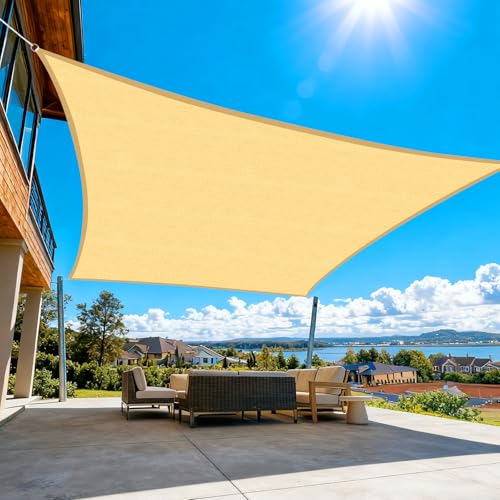 Artpuch Sun Shade Sail, 13'X13' Sand Rectangle Curved Edged Sun Shade, Commercial Grade 185GSM HDPE UV Permeable Outdoor Shade Cloth for Deck, Backyard, Patio (Custom Sizes Made)