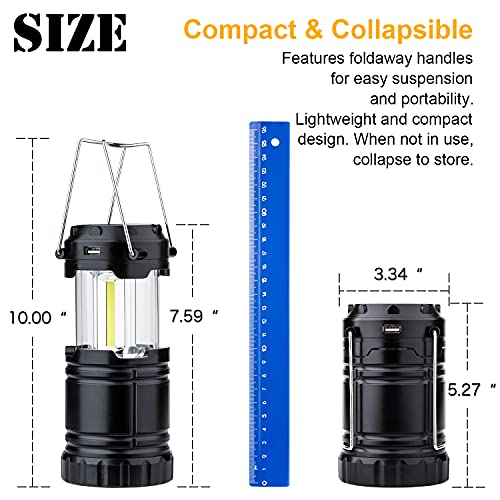 4 Pack Solar USB Rechargeable 3 AA Power Brightest COB LED Camping Lantern, Waterproof Collapsible Emergency LED Light