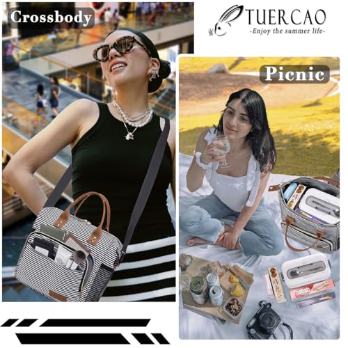 TuErCao Lunch Bag Women Insulated Lunch Box for Work Leakproof Soft Cooler for Picnic Travel Road Trips, Loncheras para Mujer Adult, Stripes - color: A4: Black White Stripes, size: Large