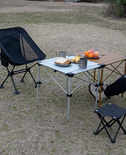 iClimb Lightweight Stable Alu. Folding Square Table Roll Up Top with Carry Bag for Camping Picnic Backyards BBQ Camp Kitchen (Silver, M) - color: Alu Silver, size: Medium