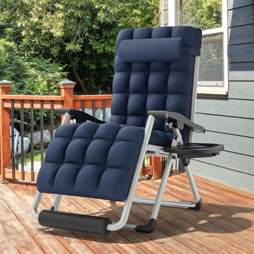 MoNiBloom 29-Inch Oversized Zero Gravity Lounge Chair with Cushion, Padded Patio Anti Gravity Recliner XL, Foldable Outdoor Lounger with Headrest and Footrest for Beach Camping, Blue - color: Blue, size: 29-Inch with Footrest 1-Pack