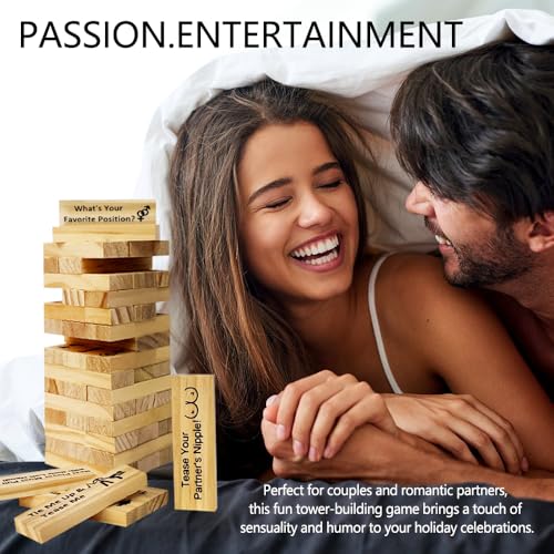 Pakoc Naughty Block for Couples - 48pcs Wooden Stacking Game for Fun Date Nights !