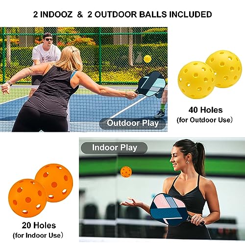 Pickleball Paddles, USAPA Fiberglass Pickleball Paddles Set of 4, Pickleball Set with 4 Pickleball Rackets, Including 4 Pickleballs & 1 Carry Bag, Pickle Ball Paddles Set for Men, Women - color: 3.Rosepink&Lightgreen-set of 4