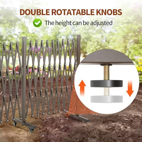 TECSPACE Aluminum Expandable Garden Fence, Portable Barricade Gate with Casters, Adjustable Retractable Fence Mobile Barricade Safety Barrier (Brown, 201×15×41 inch) - color: Brown, size: 201×15.2×40.6 Inch