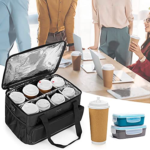 Trunab Reusable 8 Cups Drink Carrier for Delivery with Adjustable Dividers, Handle with Carrying Strap Tote Holder Insulated Bag for Beverages,Food Take Out,Outdoors - color: Black, size: 8-Cups
