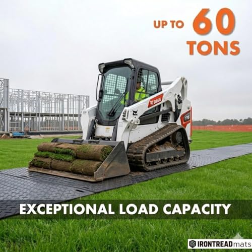 Ground Protection Mat 2’ x 8’ – ½” Thick - Recyclable HDPE Diamond Tread Pattern - Non-Slip Reusable Waterproof - Driveway & Construction Mats for Equipment & Landscaping – 5 Pcs Pack