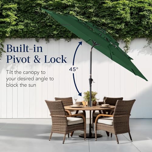 Best Choice Products 10ft 3-Tier Market Patio Umbrella, Outdoor Sun Shade with Tilt, Crank Lift, 8 Ribs for Backyard, Deck, Poolside - color: Green