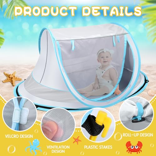 Baby Beach Tent,Large Pop Up Beach Tent Sun Shade for Beach,Portable Baby Travel Tent with Mosquito Net,Indoor Baby Play Tent,UPF 50+ UV Protection Sun Shelters for Infants - style: Gray