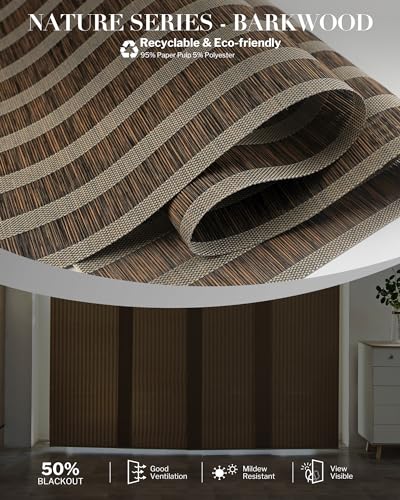 Graywind Manual Sliding Panels Natural Woven Panel Track Blinds Wand Control Window Blinds for Patio Sliding Glass Door Large Windows Width Up to 153", Custom Size (Barkwood) - color: Natural Barkwood