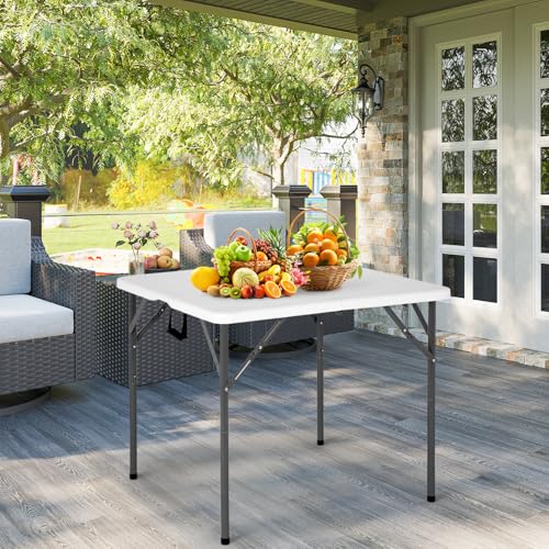 PayLessHere 34" Square Plastic Folding Card Table, Portable Outdoor Dining Table with Collapsible Legs and Carrying Handle,Plastic Tables for Camping,Picnic, Office, Party, White - color: White, size: 34"