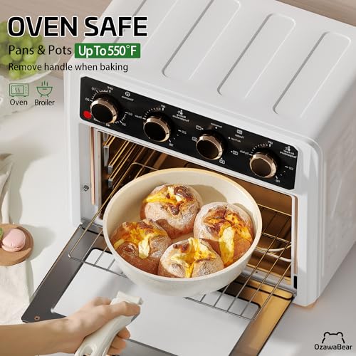 23 Pcs Pots and Pans Set Non Stick, Ceramic Cookware Set Non Toxic with Detachable Handles, Healthy Induction Cookware Oven Safe RV Kitchen Set, PFAS PFOA & PTFE Free, Cream White - size: 23pcs